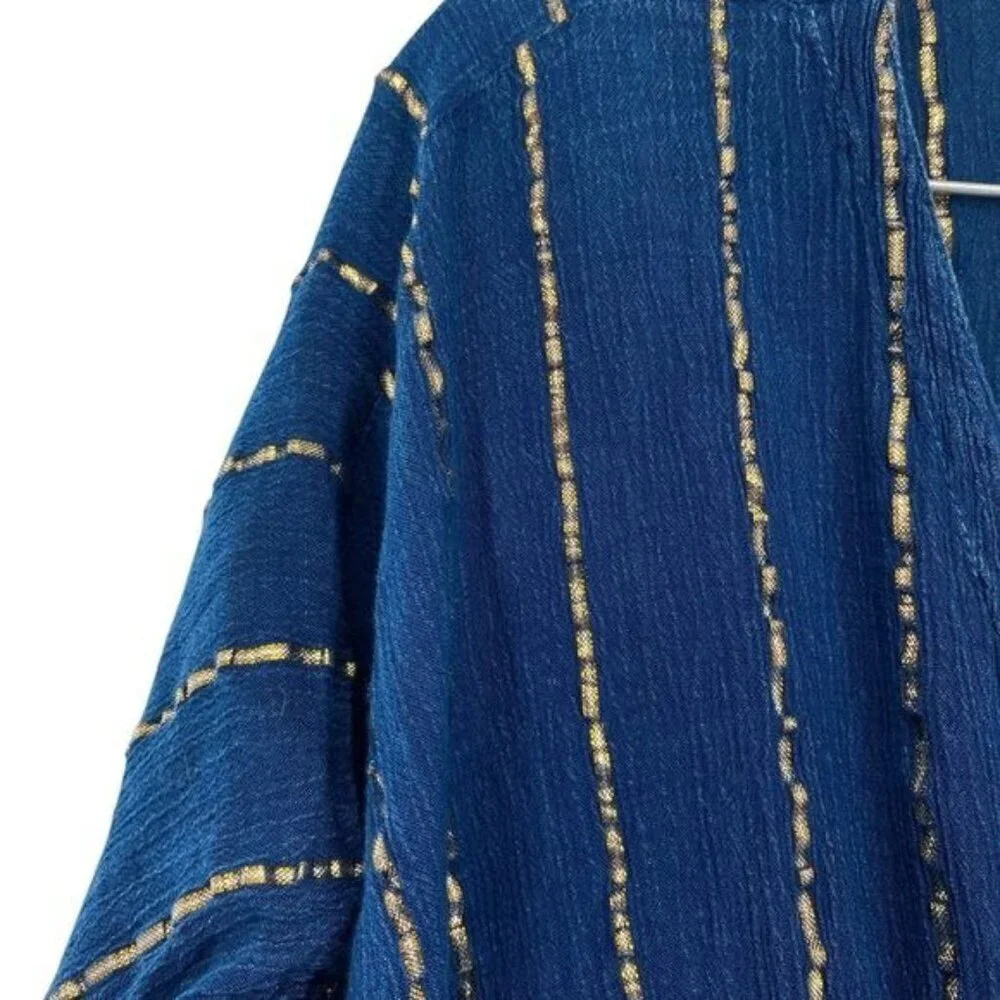 Raya Sun Cover Up Kaftan Blue Gold Boho Beach Vacation Swimsuit Coverup